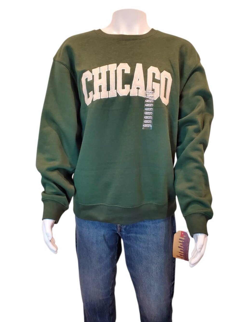 Chicago Mens Crewneck Sweatshirt by New York Popular Hunter Green – Size XL